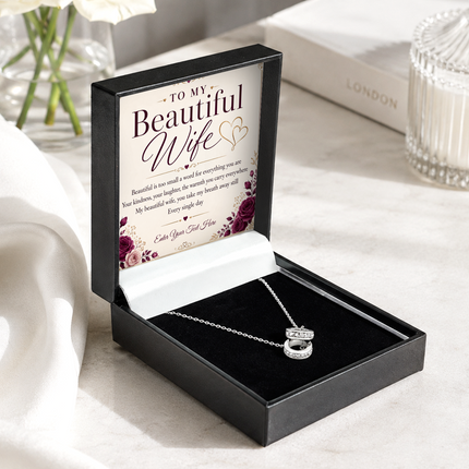 To My Beautiful Wife Personalised Trinity Ring Necklace In Keepsake Box