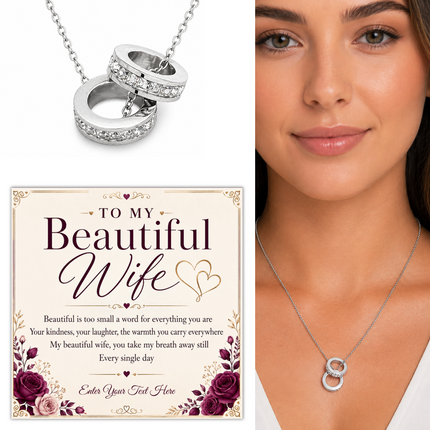 To My Beautiful Wife Personalised Trinity Ring Necklace In Keepsake Box