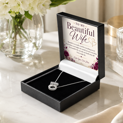 To My Beautiful Wife Personalised Trinity Ring Necklace In Keepsake Box