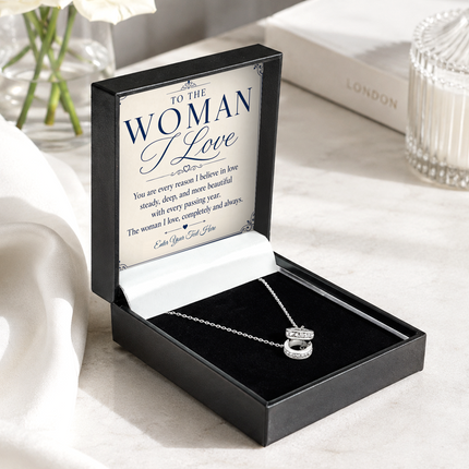 To The Woman I Love Personalised Trinity Ring Necklace In Keepsake Box