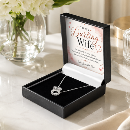 To My Darling Wife Personalised Trinity Ring Necklace In Keepsake Box