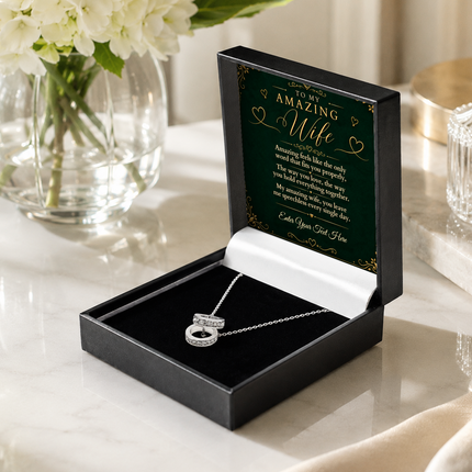 To My Amazing Wife Personalised Trinity Ring Necklace In Keepsake Box