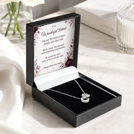 To My Wonderful Sister Personalised Trinity Ring Necklace In Keepsake Box