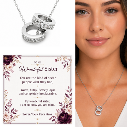 To My Wonderful Sister Personalised Trinity Ring Necklace In Keepsake Box