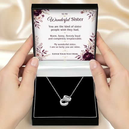 To My Wonderful Sister Personalised Trinity Ring Necklace In Keepsake Box
