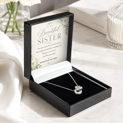 To My Beautiful Sister Personalised Trinity Ring Necklace In Keepsake Box