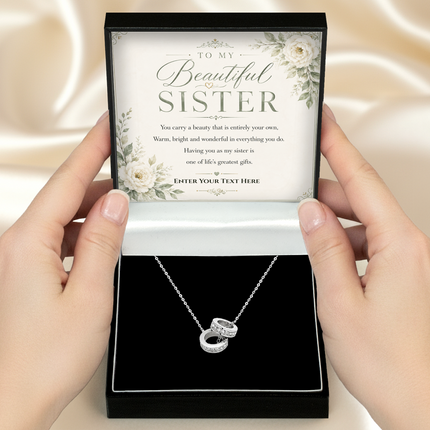 To My Beautiful Sister Personalised Trinity Ring Necklace In Keepsake Box