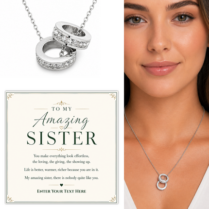 To My Amazing Sister Personalised Trinity Ring Necklace In Keepsake Box
