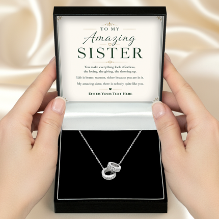 To My Amazing Sister Personalised Trinity Ring Necklace In Keepsake Box