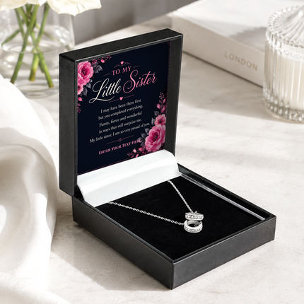 To My Little Sister Personalised Trinity Ring Necklace In Keepsake Box