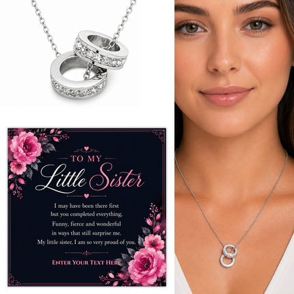 To My Little Sister Personalised Trinity Ring Necklace In Keepsake Box