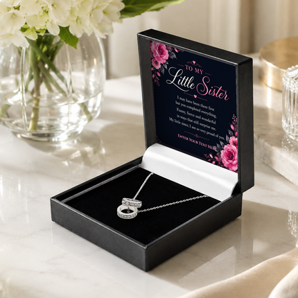 To My Little Sister Personalised Trinity Ring Necklace In Keepsake Box