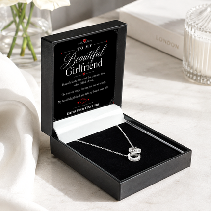 To My Beautiful Girlfriend Personalised Trinity Ring Necklace In Keepsake Box