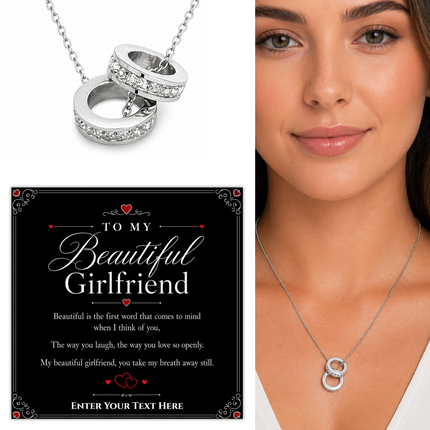 To My Beautiful Girlfriend Personalised Trinity Ring Necklace In Keepsake Box