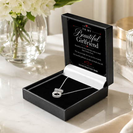 To My Beautiful Girlfriend Personalised Trinity Ring Necklace In Keepsake Box