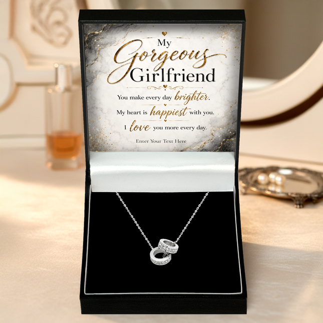 My Gorgeous Girlfriend Personalised Trinity Ring Necklace In Keepsake Box