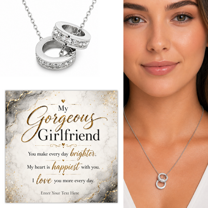 My Gorgeous Girlfriend Personalised Trinity Ring Necklace In Keepsake Box
