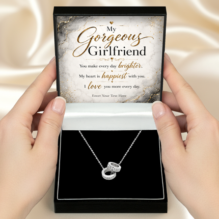 My Gorgeous Girlfriend Personalised Trinity Ring Necklace In Keepsake Box
