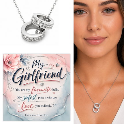 My Girlfriend Personalised Trinity Ring Necklace In Keepsake Box