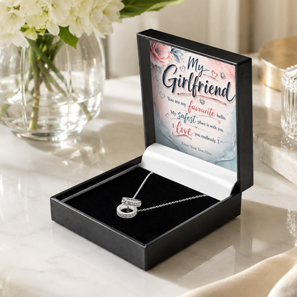 My Girlfriend Personalised Trinity Ring Necklace In Keepsake Box