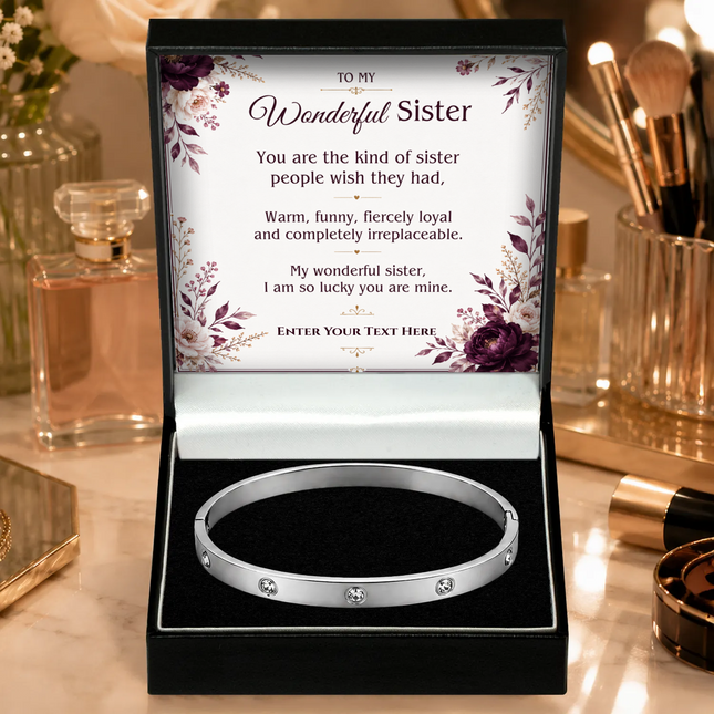 To My Wonderful Sister Personalised Celeste Bracelet In Keepsake Box