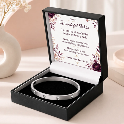 To My Wonderful Sister Personalised Celeste Bracelet In Keepsake Box