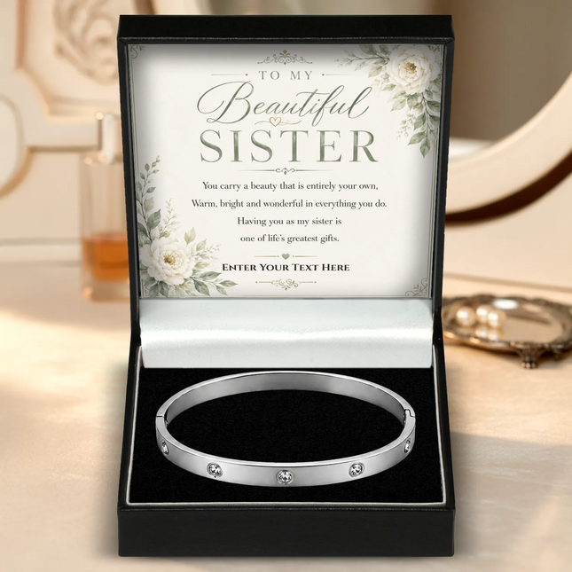 To My Beautiful Sister Personalised Celeste Bracelet In Keepsake Box