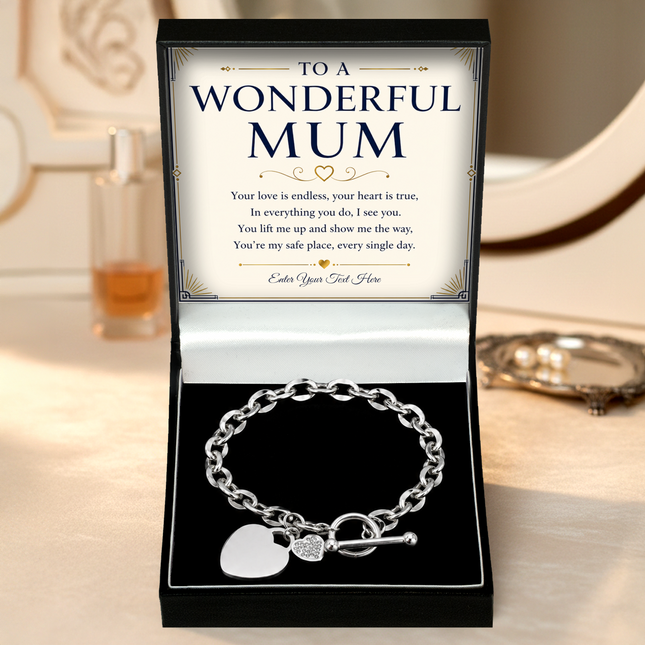 To A Wonderful Mum Personalised Unity Heart Bracelet In Keepsake Box