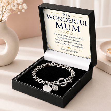 To A Wonderful Mum Personalised Unity Heart Bracelet In Keepsake Box