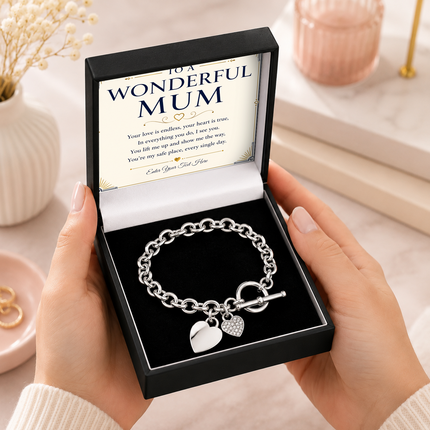 To A Wonderful Mum Personalised Unity Heart Bracelet In Keepsake Box