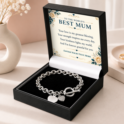 To The Worlds Best Mum Personalised Unity Heart Bracelet In Keepsake Box