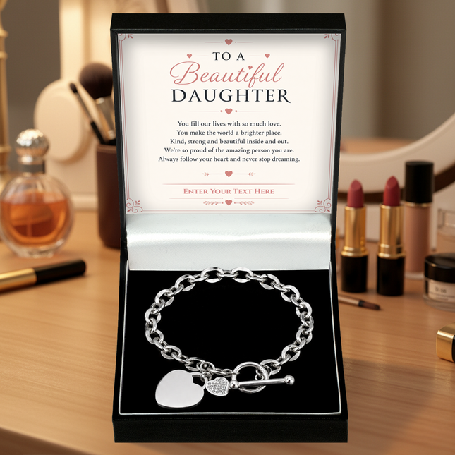 To A Beautiful Daughter Personalised Unity Heart Bracelet In Keepsake Box