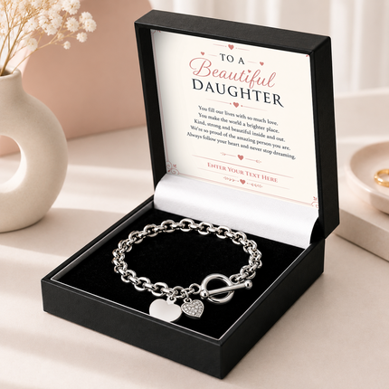 To A Beautiful Daughter Personalised Unity Heart Bracelet In Keepsake Box