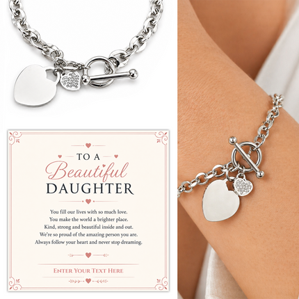 To A Beautiful Daughter Personalised Unity Heart Bracelet In Keepsake Box