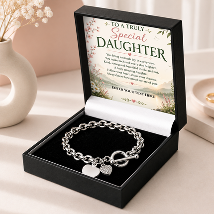 To A Truly Special Daughter Personalised Unity Heart Bracelet In Keepsake Box