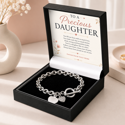 To A Precious Daughter Personalised Unity Heart Bracelet In Keepsake Box