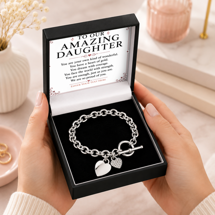 To Our Amazing Daughter Personalised Unity Heart Bracelet In Keepsake Box