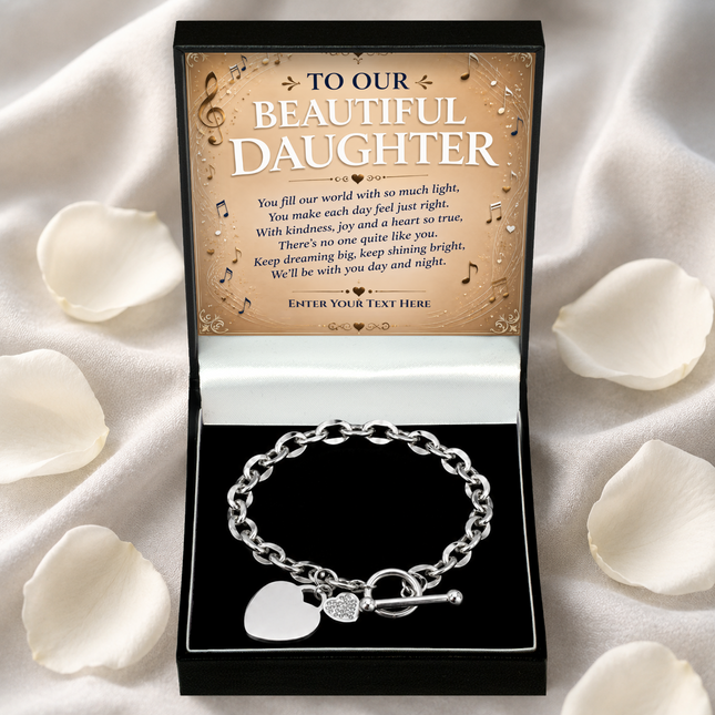 To Our Beautiful Daughter Personalised Unity Heart Bracelet In Keepsake Box