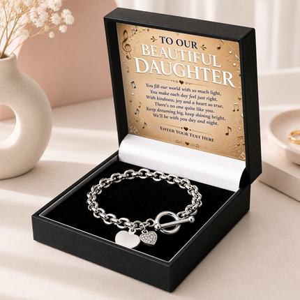 To Our Beautiful Daughter Personalised Unity Heart Bracelet In Keepsake Box