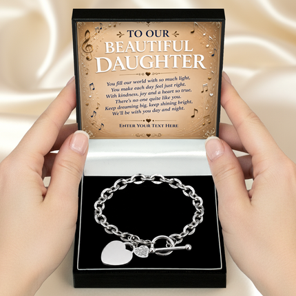 To Our Beautiful Daughter Personalised Unity Heart Bracelet In Keepsake Box