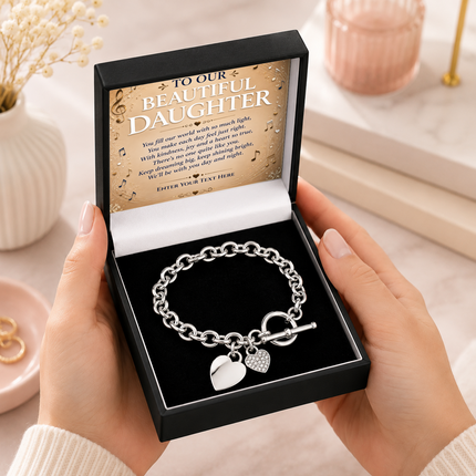 To Our Beautiful Daughter Personalised Unity Heart Bracelet In Keepsake Box