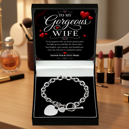 To My Gorgeous Wife Personalised Unity Heart Bracelet In Keepsake Box