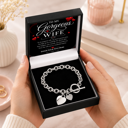 To My Gorgeous Wife Personalised Unity Heart Bracelet In Keepsake Box