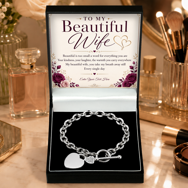To My Beautiful Wife Personalised Unity Heart Bracelet In Keepsake Box
