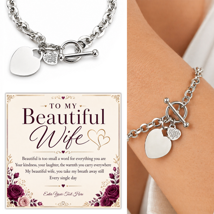 To My Beautiful Wife Personalised Unity Heart Bracelet In Keepsake Box