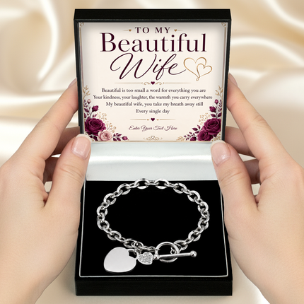 To My Beautiful Wife Personalised Unity Heart Bracelet In Keepsake Box