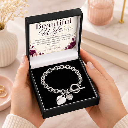 To My Beautiful Wife Personalised Unity Heart Bracelet In Keepsake Box