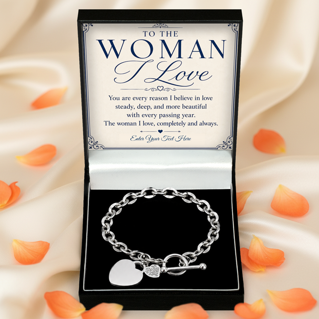 To The Woman I Love Personalised Unity Heart Bracelet In Keepsake Box