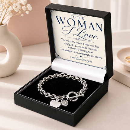To The Woman I Love Personalised Unity Heart Bracelet In Keepsake Box