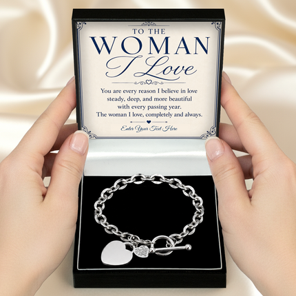 To The Woman I Love Personalised Unity Heart Bracelet In Keepsake Box